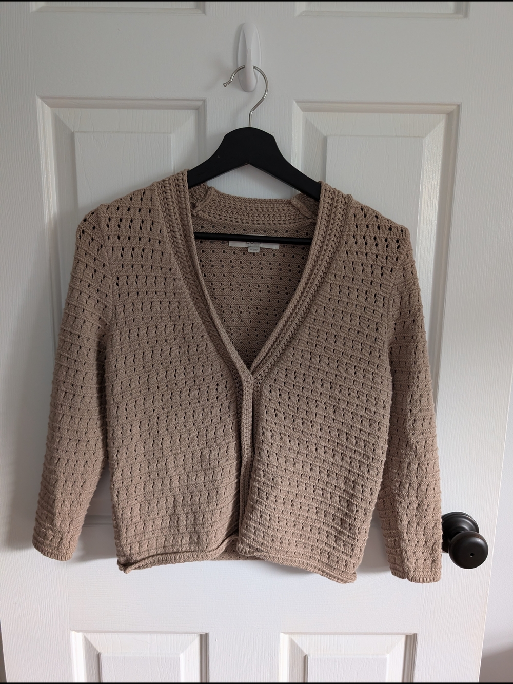 LOFT Women's Open-Knit V-Neck Tan Cardigan Medium